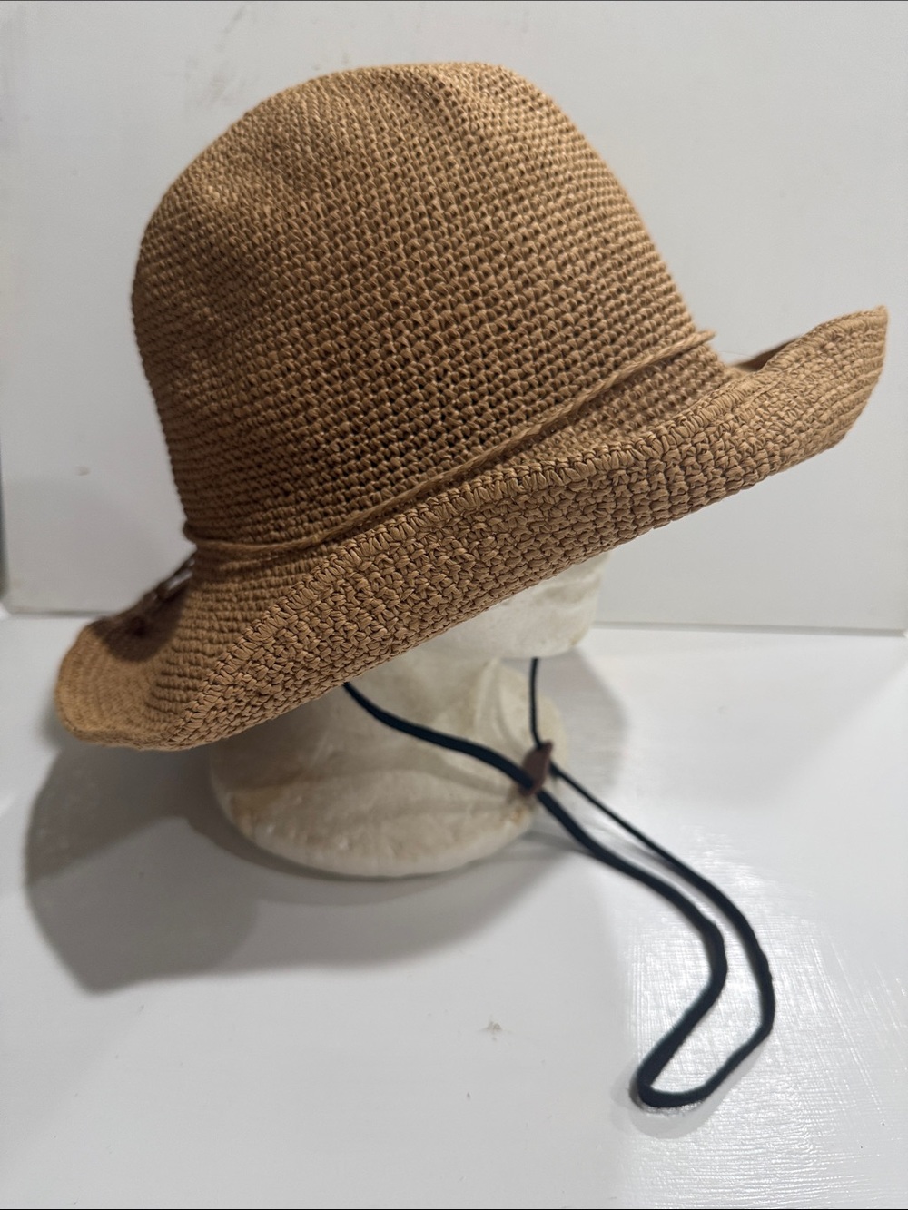 Furtalk Tan Straw Sun Hat with Chin Cord - size L-XL Foldable